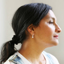 Load image into Gallery viewer, Glass Pearl Huggie Hoop Earrings: Gold