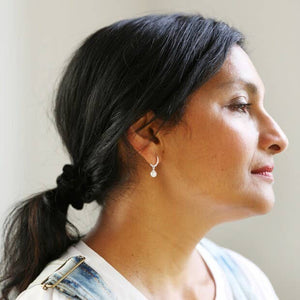 Glass Pearl Huggie Hoop Earrings: Gold