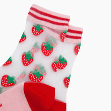 Load image into Gallery viewer, Strawberries Fruit Combed Cotton Sheer Pop Socks in Red: UK 3-7 | EU 36-40 | US 5-9