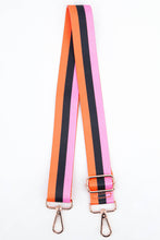 Load image into Gallery viewer, Bold Colour Triple Stripe Bag Strap in Pink, Black &amp; Orange: One-size
