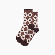 Load image into Gallery viewer, Heart Argyle Women's Bamboo Socks in Brown/Cream: UK 3-7 | EU 36-40 | US 5-9