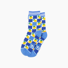 Load image into Gallery viewer, Lemon Checkerboard Bamboo Socks in Blue