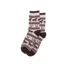 Load image into Gallery viewer, Horse &amp; Horseshoe Stripe Women's Bamboo Socks in Cream: UK 3-7 | EU 36-40 | US 5-9
