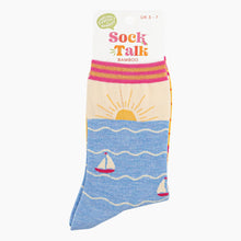 Load image into Gallery viewer, Women's Bamboo Socks - Cream/Blue, Beach Sunset: UK 3-7 | EU 36-40 | US 5-9