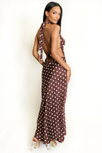 Load image into Gallery viewer, Brown Satin Polka Dot Tie Back Midi Dress