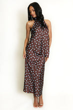Load image into Gallery viewer, Satin Blue and Brown Polka Dots Midi Skirt