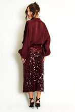 Load image into Gallery viewer, Wine Sequin Midi Skirt