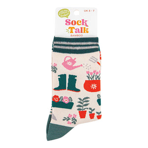 Women's Bamboo Socks - Cream/Green, Gardening: UK 3-7 | EU 36-40 | US 5-9