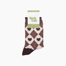 Load image into Gallery viewer, Heart Argyle Women's Bamboo Socks in Brown/Cream: UK 3-7 | EU 36-40 | US 5-9