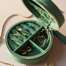 Load image into Gallery viewer, Sun and Moon Embroidered Round Jewellery Case in Green