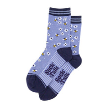 Load image into Gallery viewer, Women&#39;s Bamboo Socks - Sky Blue/Navy Blue, Bee and Flowers: UK 3-7 | EU 36-40 | US 5-9