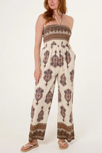 Load image into Gallery viewer, Ikat Brown Shirred Jumpsuit