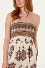 Load image into Gallery viewer, Ikat Brown Shirred Jumpsuit