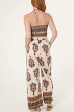 Load image into Gallery viewer, Ikat Brown Shirred Jumpsuit
