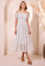 Load image into Gallery viewer, White Ditsy Mesh Bardot Maxi Dress