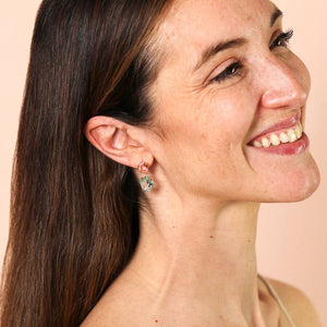 Blue and Pink Crystal Drop Earrings in Gold