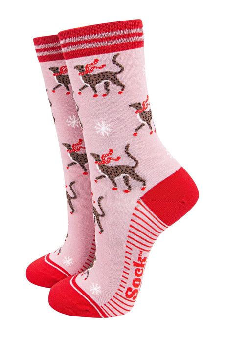 Women's Bamboo Socks - Pink/Red, Winter Cheetah: UK 3-7 | EU 36-40 | US 5-9