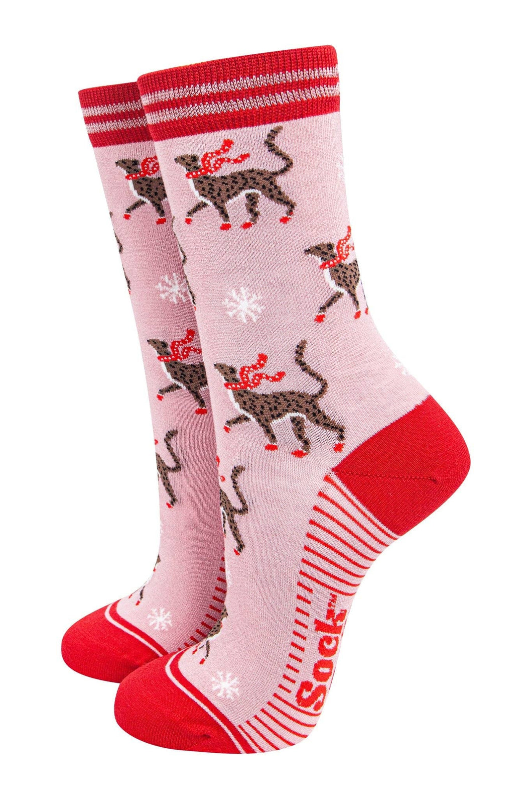Women's Bamboo Socks - Pink/Red, Winter Cheetah: UK 3-7 | EU 36-40 | US 5-9