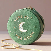 Load image into Gallery viewer, Sun and Moon Embroidered Round Jewellery Case in Green