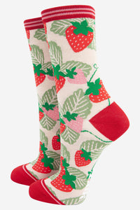 Women's Strawberry Print Bamboo Socks: UK 3-7 | EU 36-40