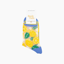 Load image into Gallery viewer, Lemon Checkerboard Bamboo Socks in Blue