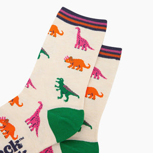Women's Bamboo Socks - Cream/Multi, Dinosaurs: UK 3-7 | EU 36-40 | US 5-9