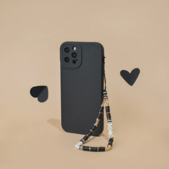 Beaded Phone Strap - Black and Gold Love