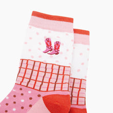 Load image into Gallery viewer, Embroidered Cowboy Boots Combed Cotton Socks in Pink: UK 3-7 | EU 36-40 | US 5-9