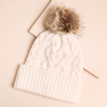 Load image into Gallery viewer, Cream Cable Knit Bobble Hat