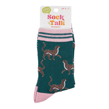 Load image into Gallery viewer, Women&#39;s Bamboo Socks - Green/Light pink, Winter Cheetah: UK 3-7 | EU 36-40 | US 5-9