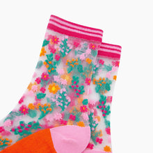 Load image into Gallery viewer, Ditsy Floral Combed Cotton Sheer Pop Socks in Orange: UK 3-7 | EU 36-40 | US 5-9