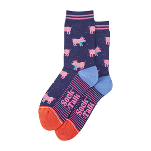 Women's Bamboo Socks - Navy Blue/Orange, Party Pigs: UK 3-7 | EU 36-40 | US 5-9