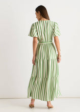 Load image into Gallery viewer, Sage Green Stripe Wrap Belted Viscose Midi Dress: UK 12 / US 8 / EU 40