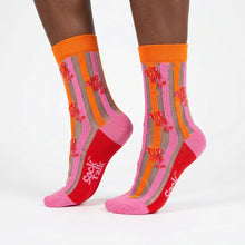 Load image into Gallery viewer, Lobster Stripes Combed Cotton Sheer Pop Socks in Pink/Red: UK 3-7 | EU 36-40 | US 5-9