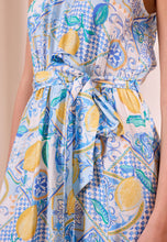 Load image into Gallery viewer, Blue Halterneck Maxi Dress with Lemons