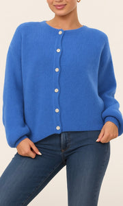 Round Neck Long Sleeve Mohair Cardigan