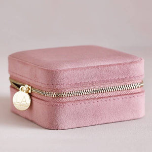 Rose Pink Velvet Square Travel Jewellery Case
