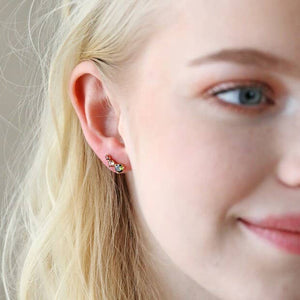 Triple Crystal Stud Earrings in Gold