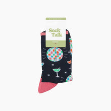 Load image into Gallery viewer, Retro Discoball &amp; Cocktail Women's Bamboo Socks in Black: UK 3-7 | EU 36-40 | US 5-9