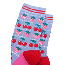 Load image into Gallery viewer, Women&#39;s Bamboo Socks - Light Blue/Red, Strawberries: UK 3-7 | EU 36-40 | US 5-9