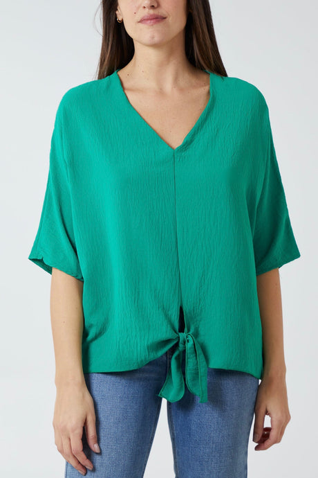 Jade Green V-Neck Tie Hem Top