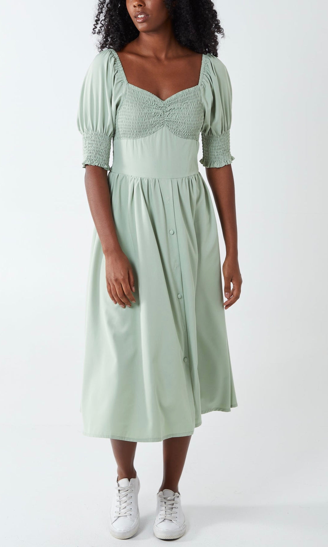 Sage Buttoned Midi Dress