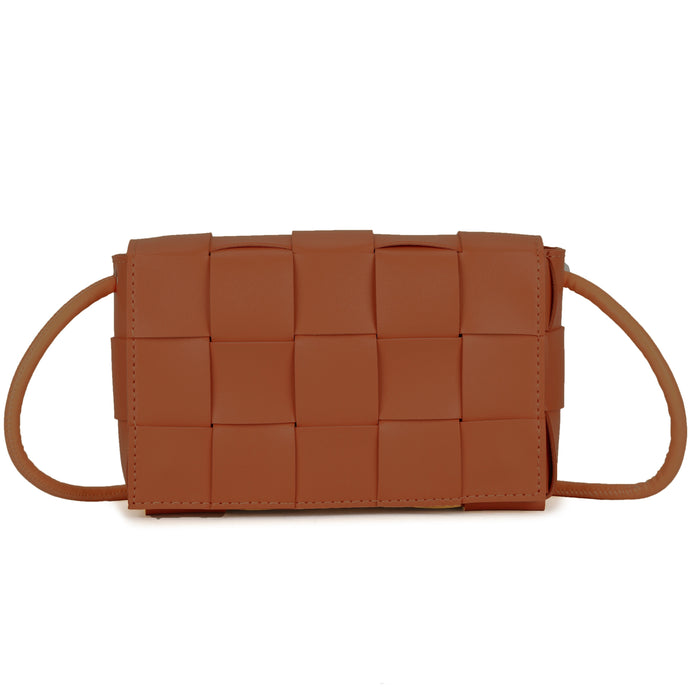 Tan Woven Cross Body Bag