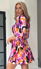Load image into Gallery viewer, Eve Purple &amp; Orange Abstract Skater Mini Dress