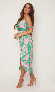 Camila Pink & Green Floral Wrap Over Midi Dress
