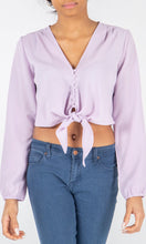 Load image into Gallery viewer, Lilac Multi Button Tie Front Top