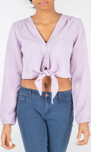 Lilac Multi Button Tie Front Top