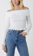 Load image into Gallery viewer, White Shirred Long Sleeve Bardot Top