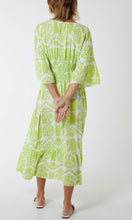 Load image into Gallery viewer, Lime Patterned Shirred Midi Dress