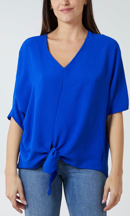 Royal Blue V-Neck Tie Hem Top